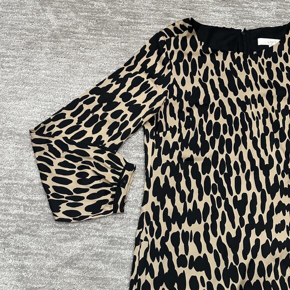 LOFT Dress Womens 8 Brown Black Animal Print Long Sleeve Shift Pockets Career - Picture 3 of 14